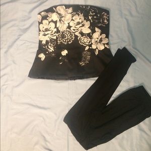 Black corset with white flowers